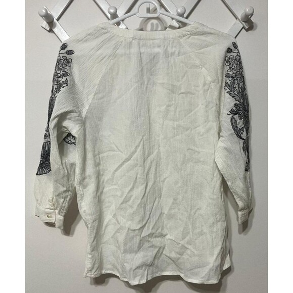J.Jill Pure Jill Women's XS Petite Embroidered Sleeve Cotton Top Blouse White - Picture 2 of 8